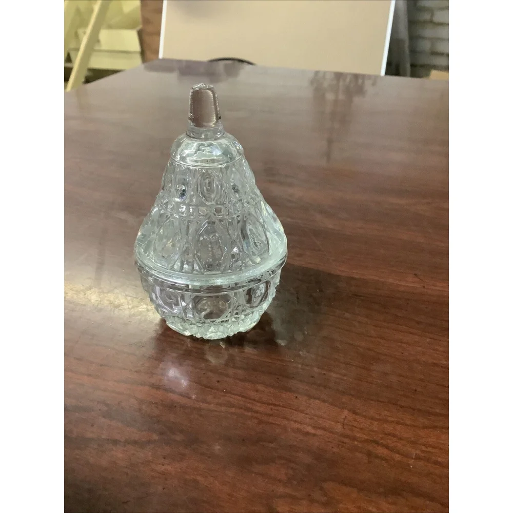 Anna Hutte Lead Crystal Pear Shaped Trinket Holder With Lid Vintage 4.25” - Picture 2 of 5